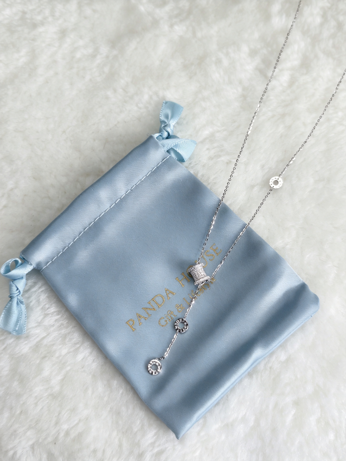 S925 Sterling Silver Moissanite Cylinder Drop Y Necklace
