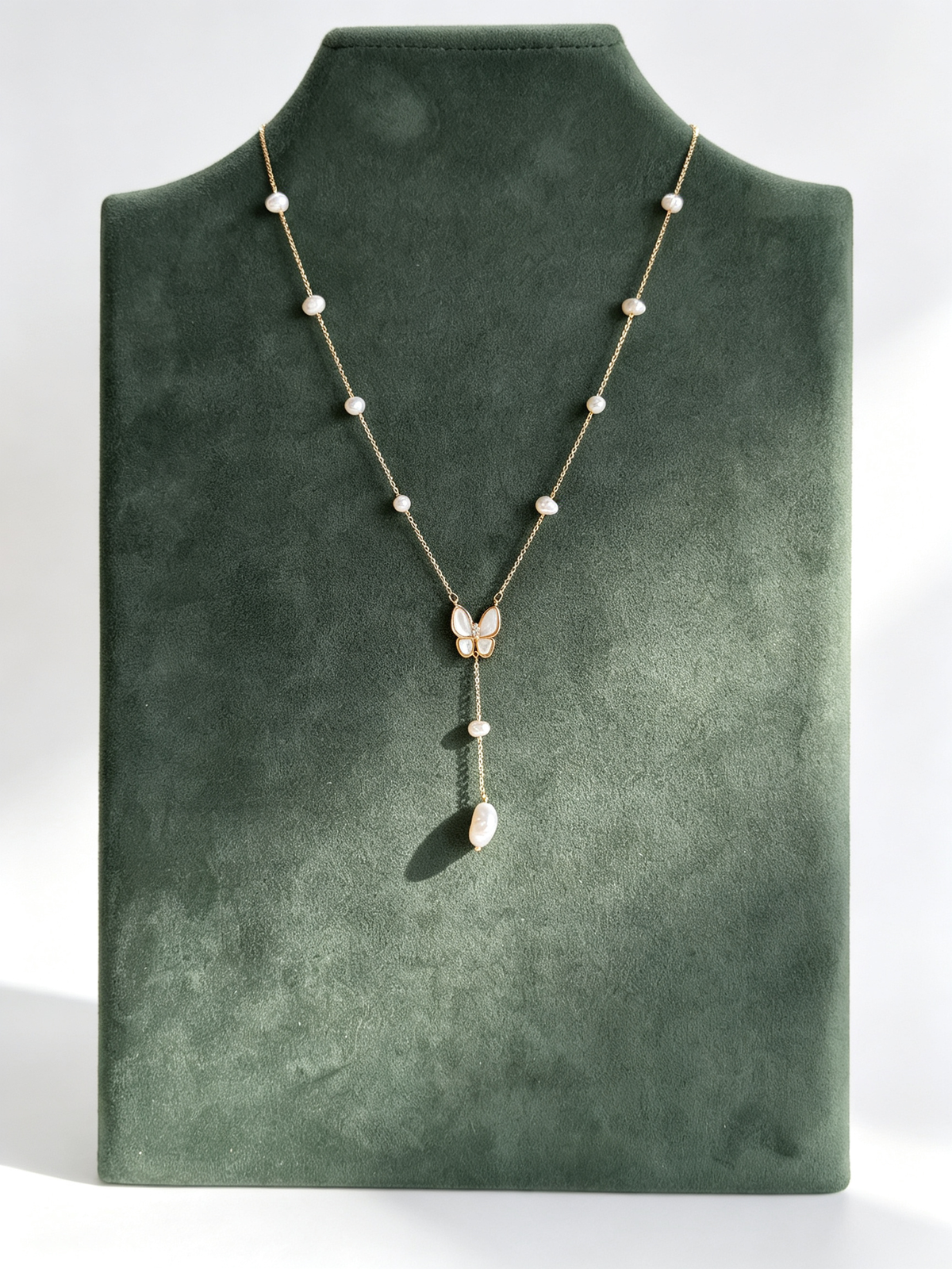 24K Gold-Plated Mother-of-Pearl Butterfly Y Necklace