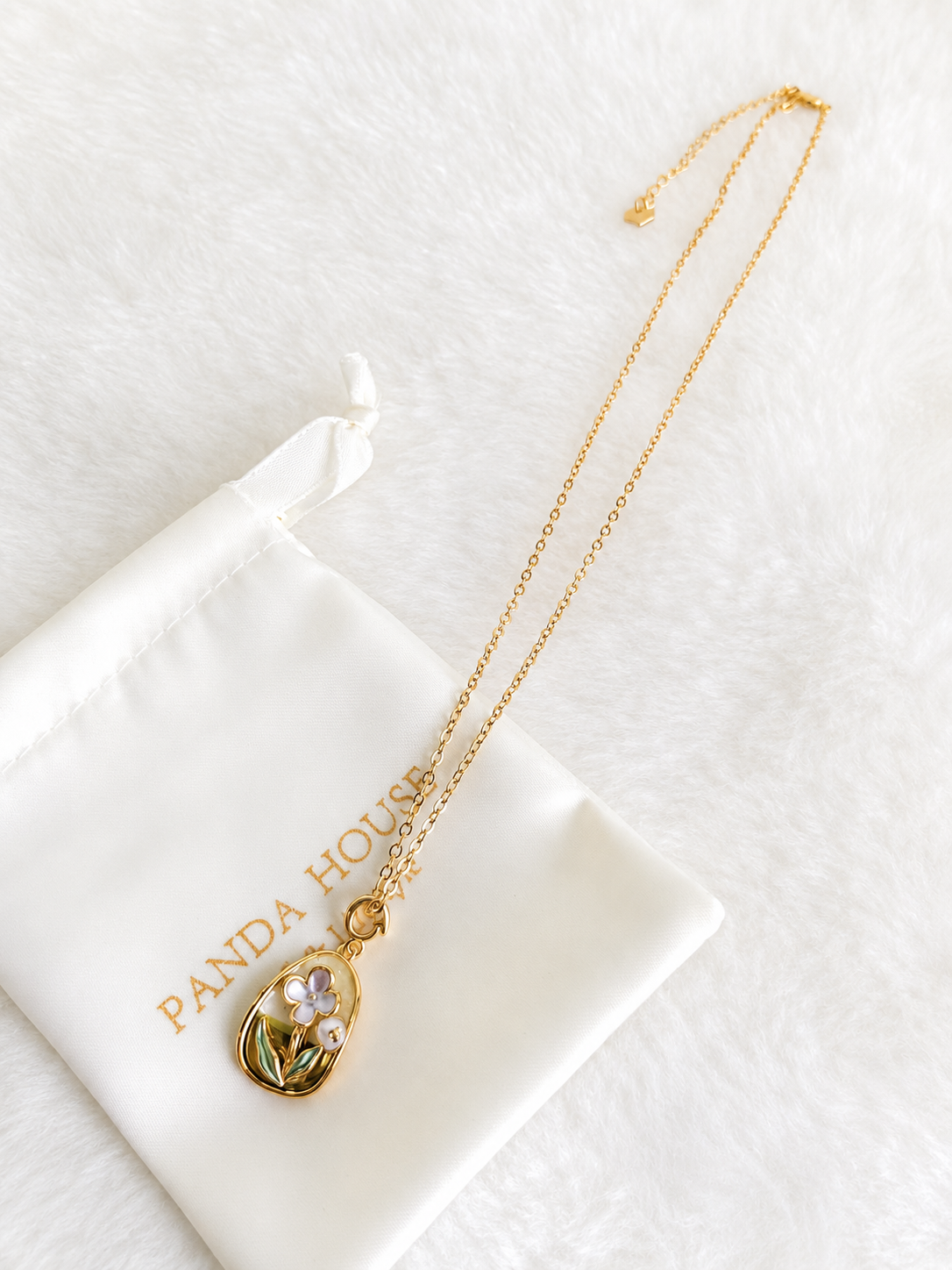 24K Gold Plated Teardrop Floral Open Frame Pendant Adjustable Necklace
