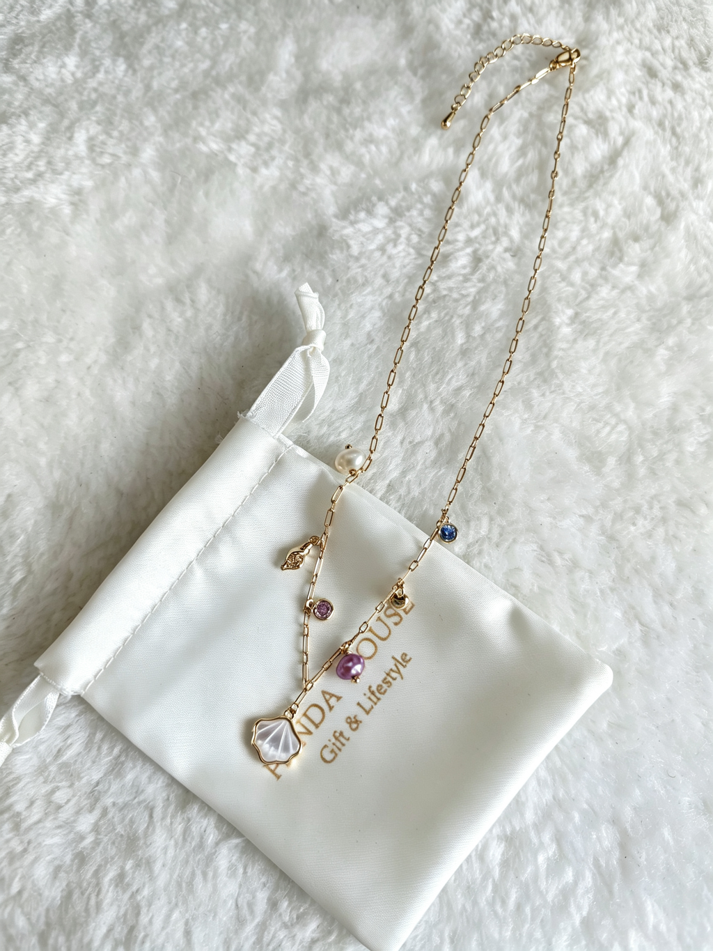 24K Gold-Plated Mother-of-Pearl Shell Charm Necklace