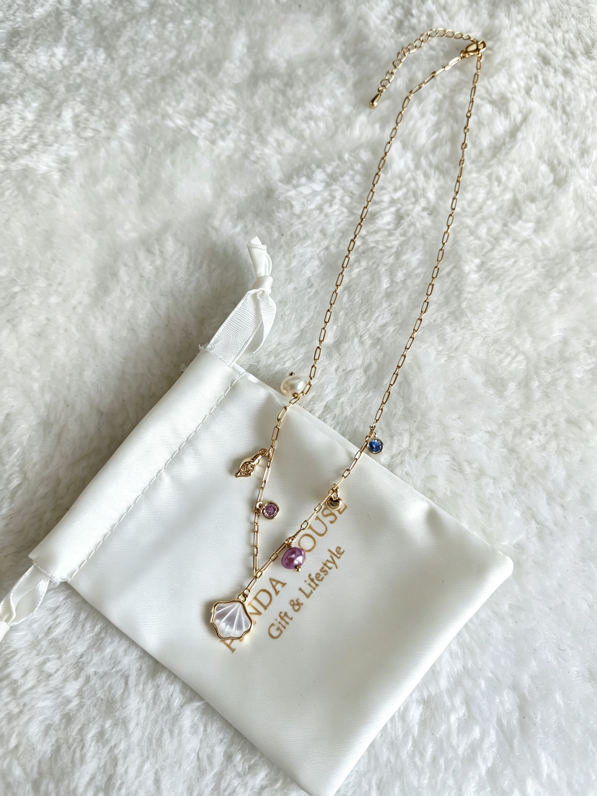 24K Gold-Plated Mother-of-Pearl Shell Charm Necklace