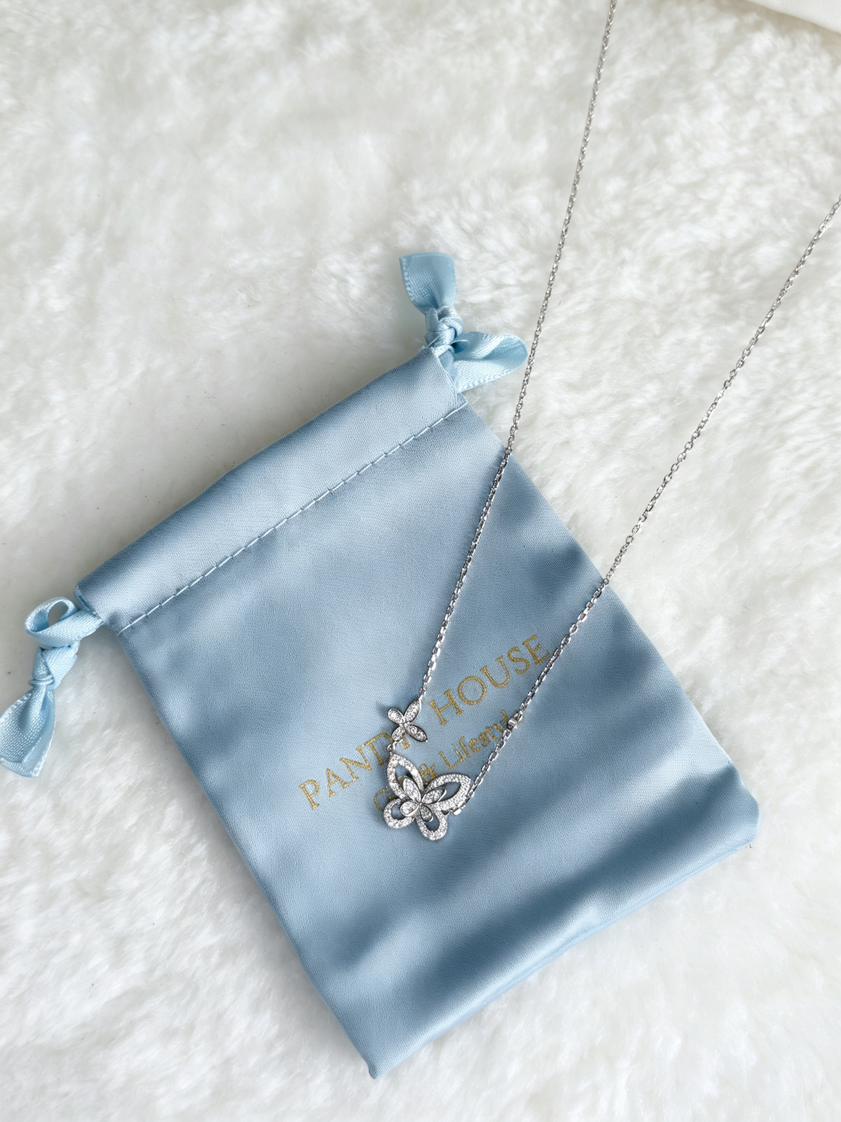 925 Sterling Silver Moissanite Double Butterfly Necklace