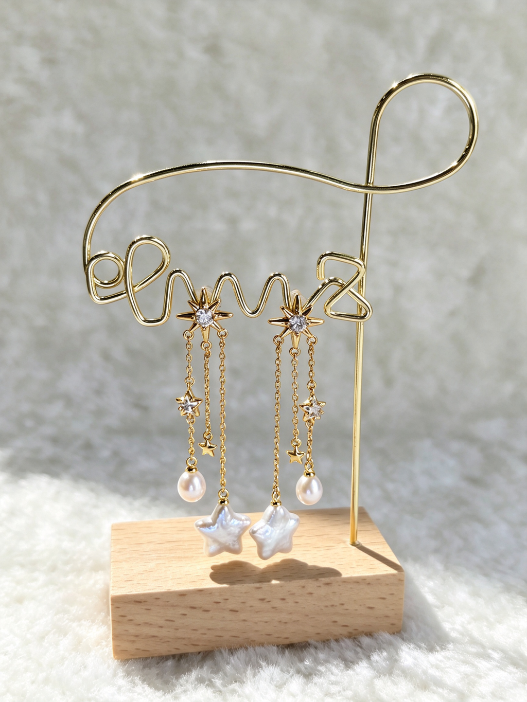 24K Gold-Plated Natural Pearl Celestial Star Drop Earrings