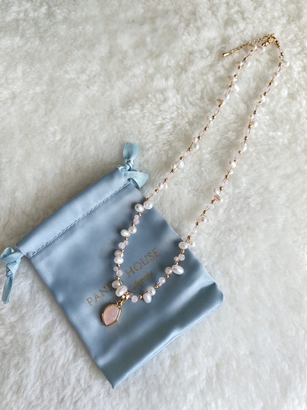 24K Gold-Plated Pearl & Natural Stone Pendant Necklace