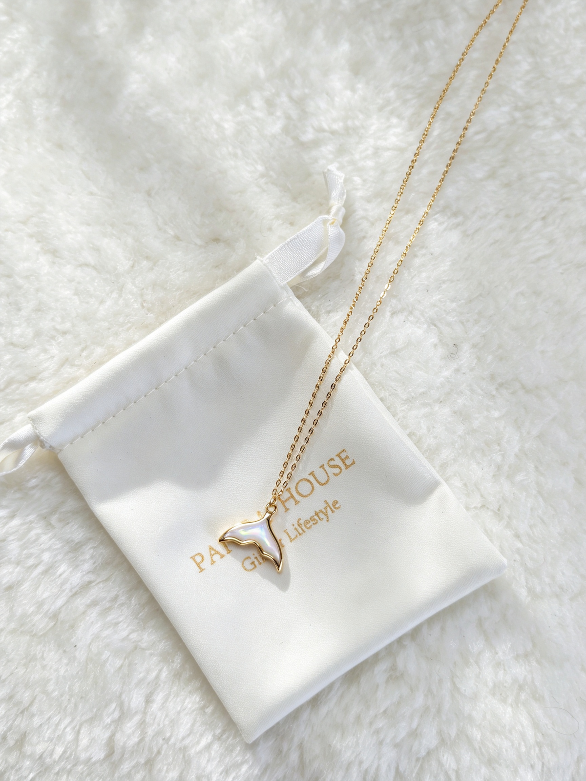 24K Gold-Plated Mother-of-Pearl Whale Tail Necklace