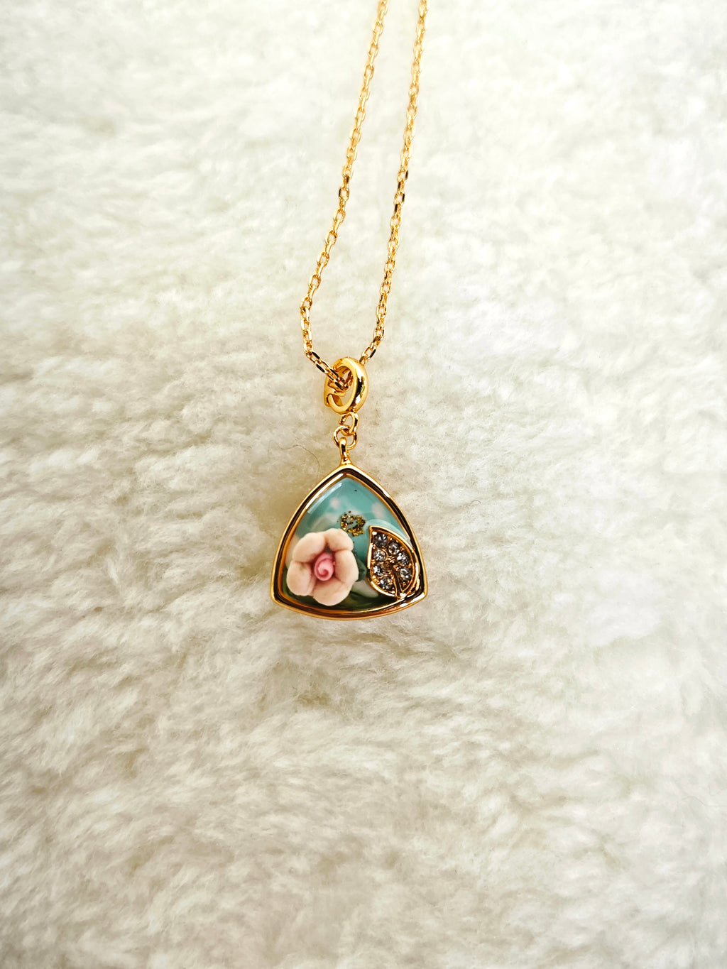 24K Gold Plated Pink Rose Blue Triangle Pendant Adjustable Necklace