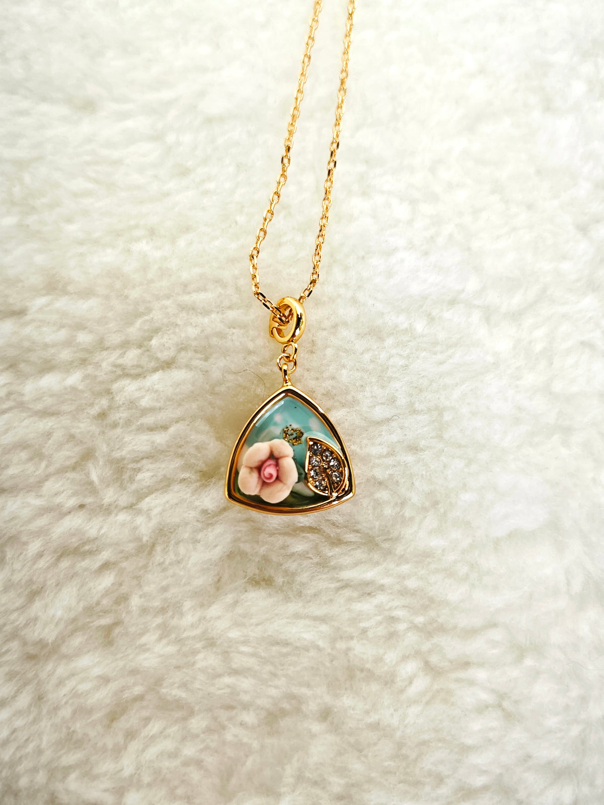 24K Gold Plated Pink Rose Blue Triangle Pendant Adjustable Necklace