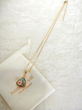 24K Gold Plated Pink Rose Blue Triangle Pendant Adjustable Necklace