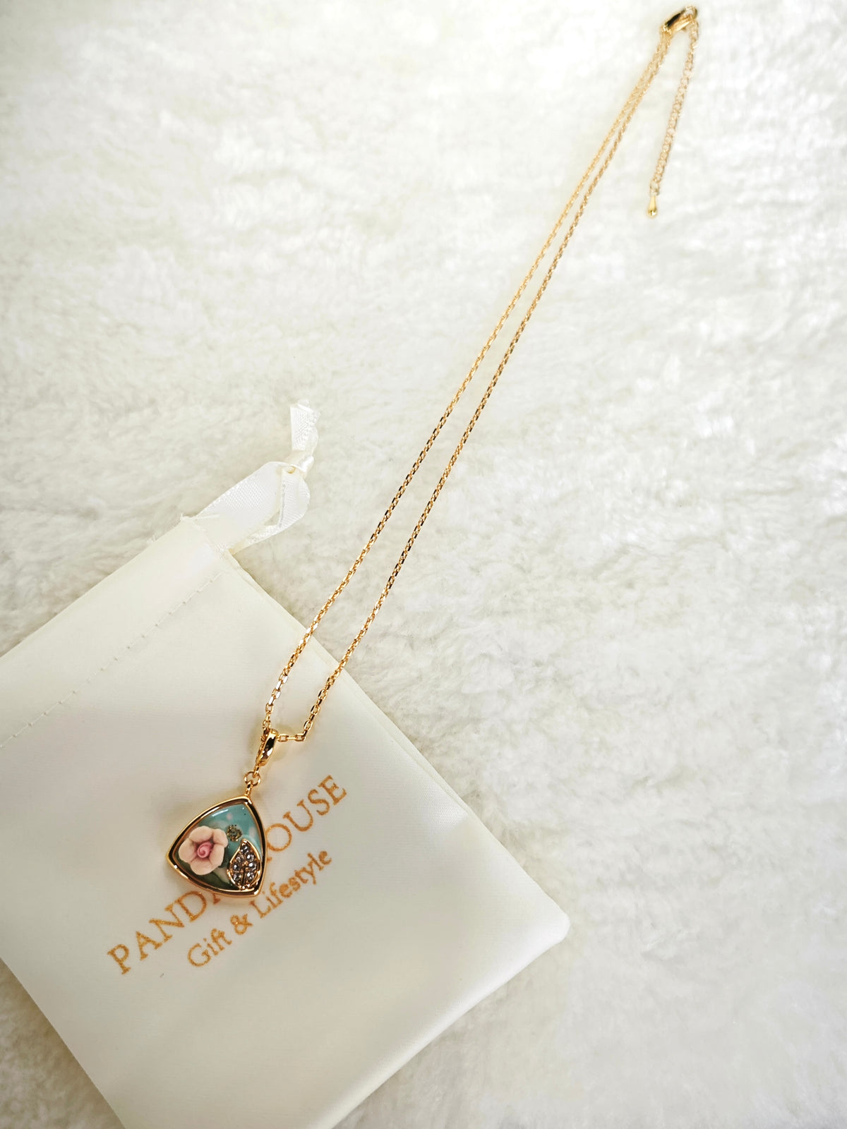 24K Gold Plated Pink Rose Blue Triangle Pendant Adjustable Necklace