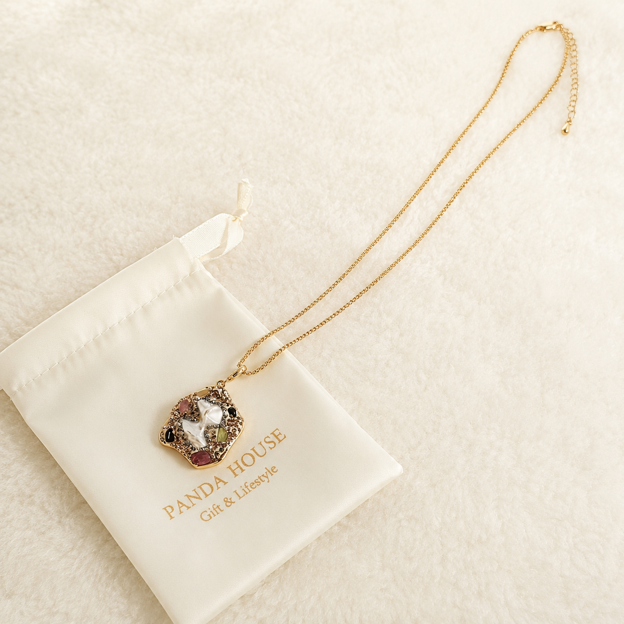 24K Gold Plated Multi-Stone Butterfly Mosaic Pendant Necklace