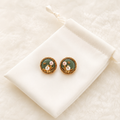 24K Gold Plated Lily of the Valley Pearl Forest Green Enamel Round Stud Earrings – Panda House