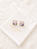 24K Gold Plated Square Abstract Colorblock Enamel Pearl Stud Earrings – Panda House