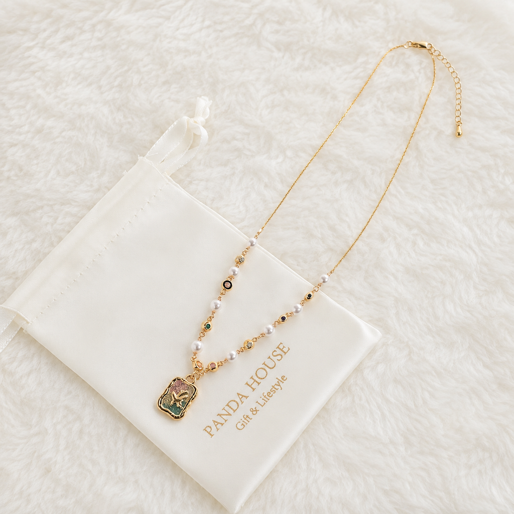 24K Gold Plated Oil Painting Butterfly Enamel Pendant Mixed Chain Necklace
