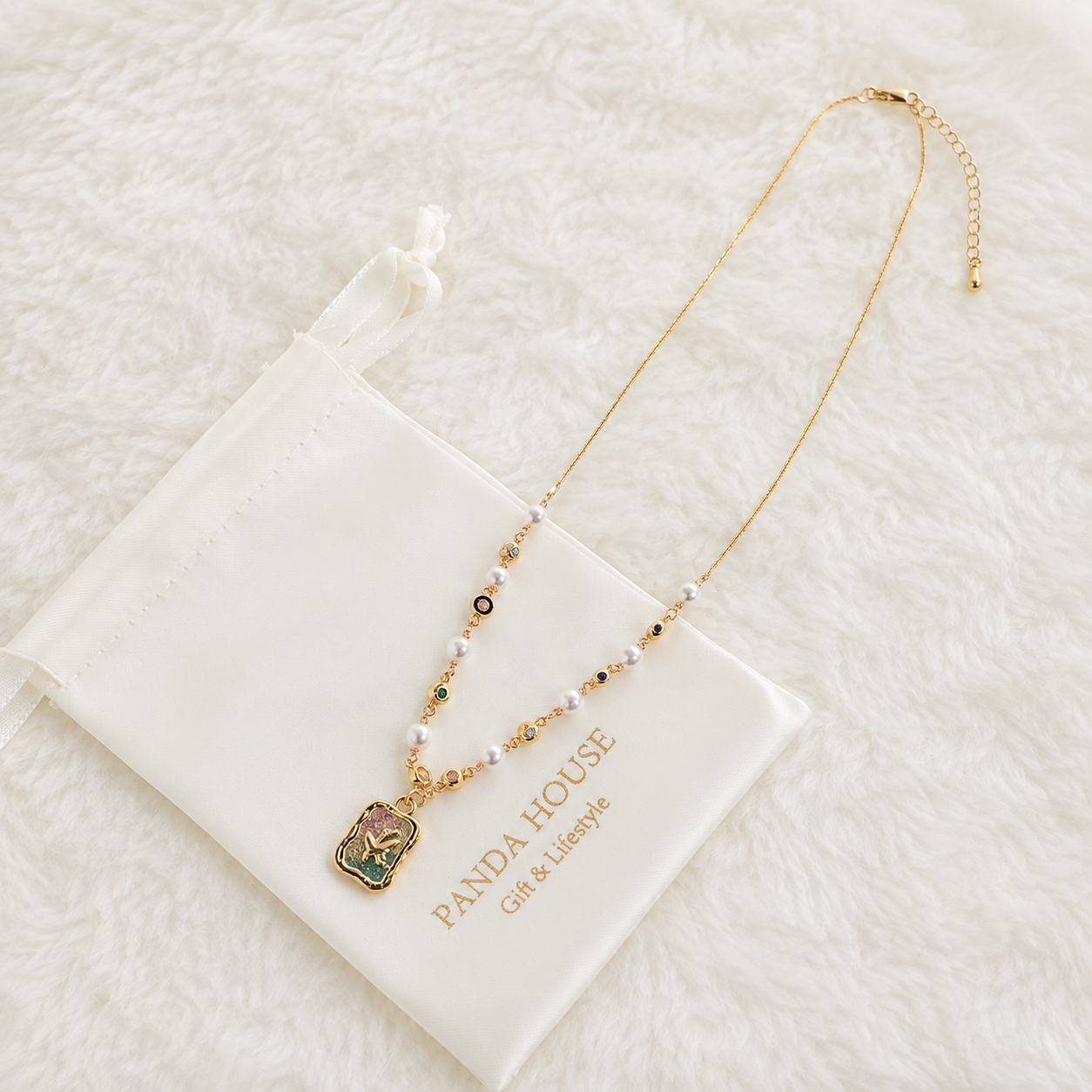 24K Gold Plated Oil Painting Butterfly Enamel Pendant Mixed Chain Necklace