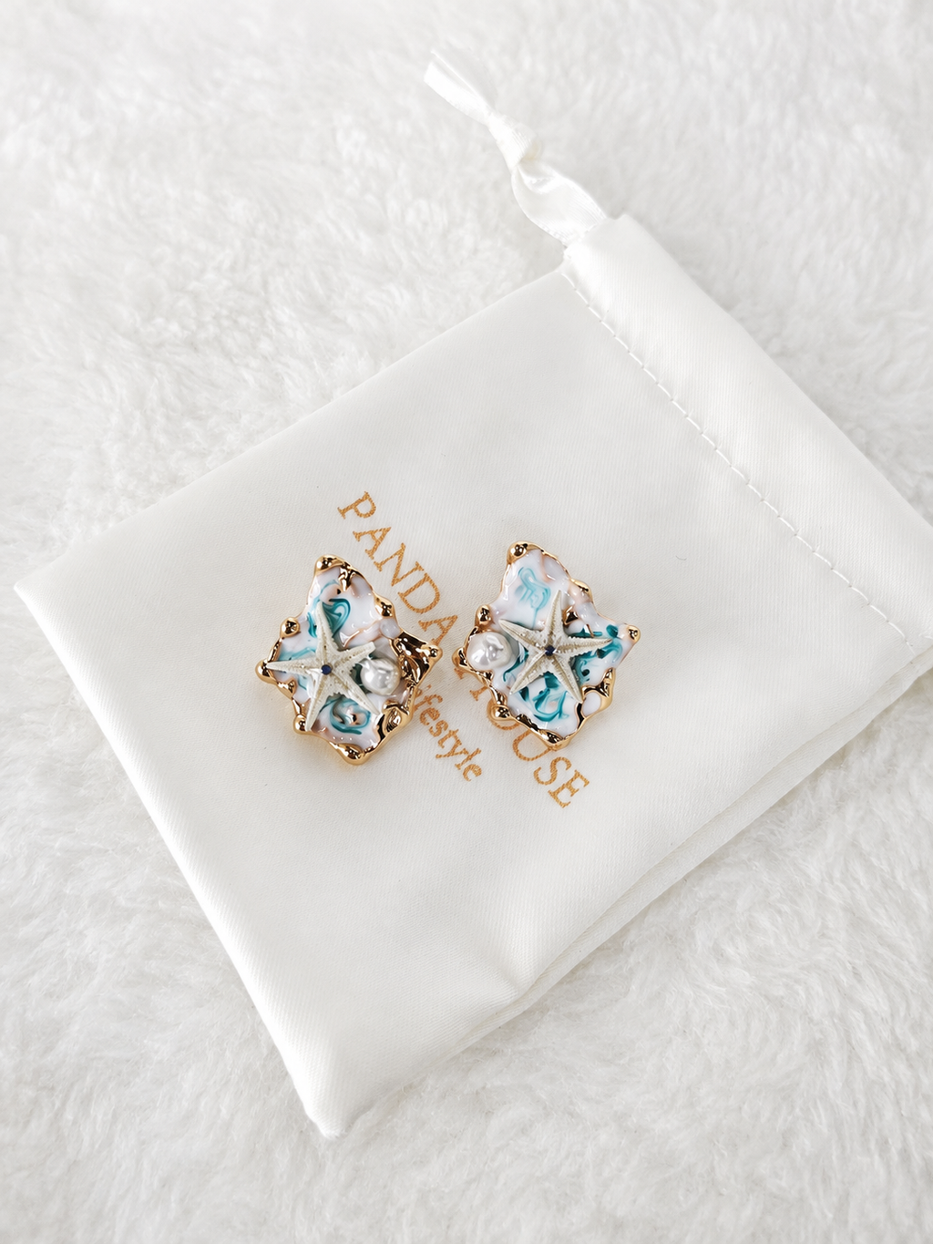 24K Gold Plated Abalone Shell Starfish Pearl Ocean Stud Earrings – Panda House