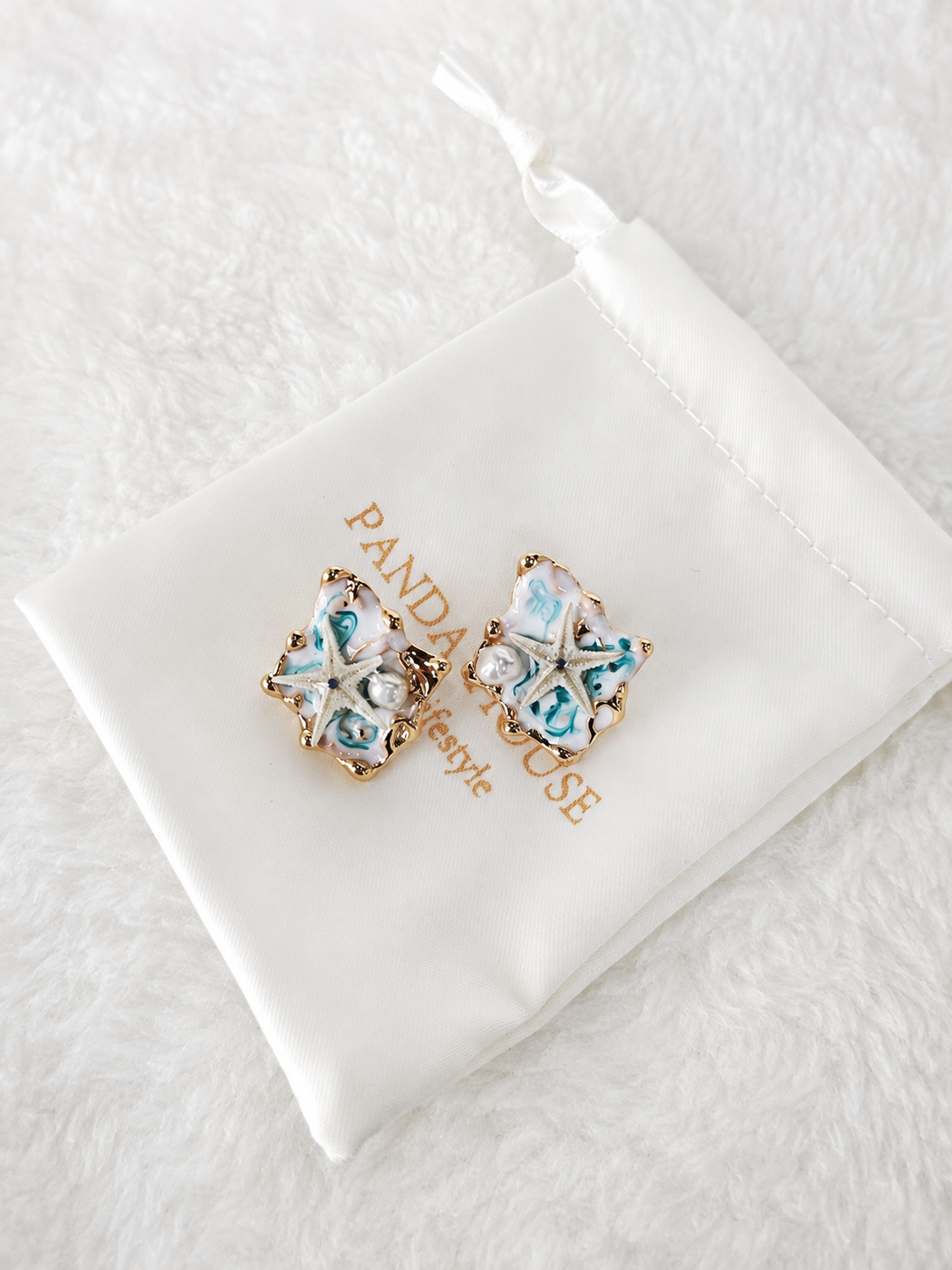 24K Gold Plated Abalone Shell Starfish Pearl Ocean Stud Earrings – Panda House
