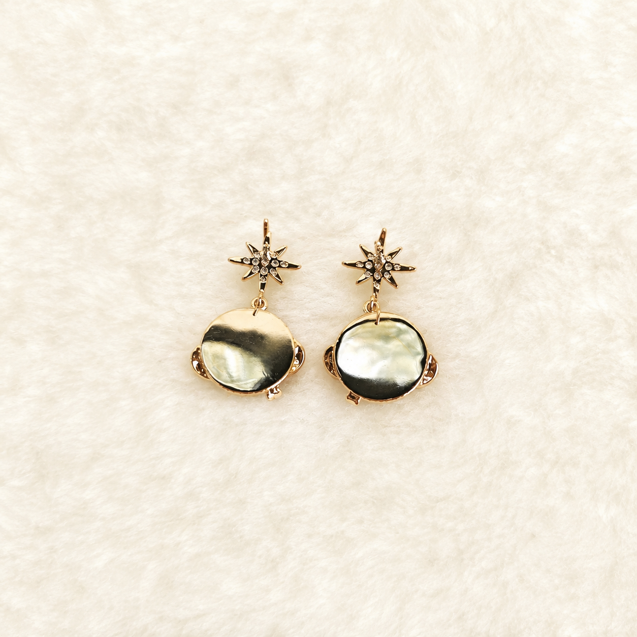 24K Gold Plated Pavé Star & Saturn Planet Drop Earrings – Panda House