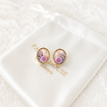 24K Gold Plated Oval Rope Frame Purple Rose Bouquet Pearl Crystal Stud Earrings – Panda House