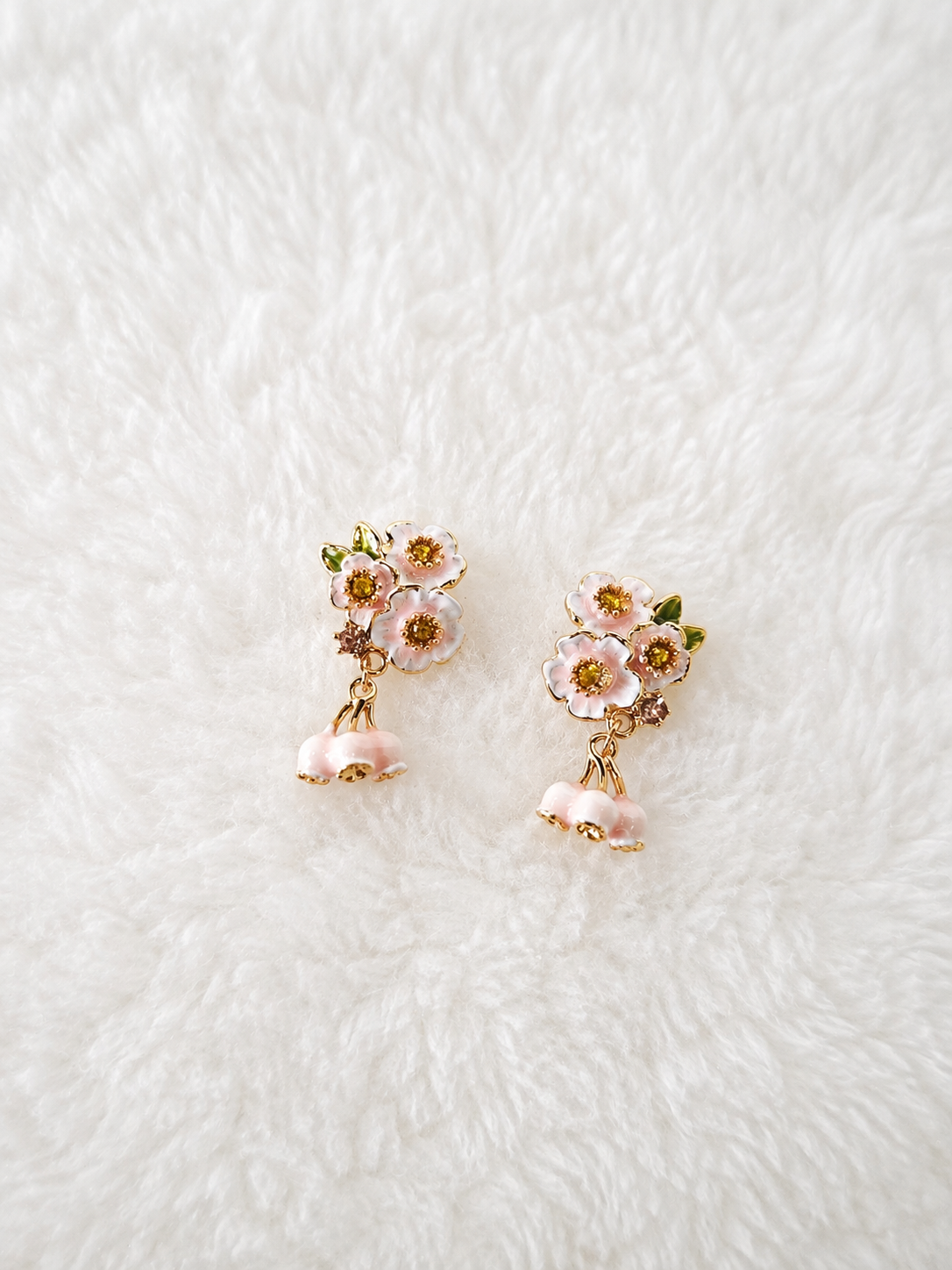 24K Gold Plated Cherry Blossom Cluster Bell Drop Earrings – Panda House