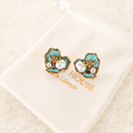 24K Gold Plated Mint Enamel Baroque Pearl Organic Petal Stud Earrings