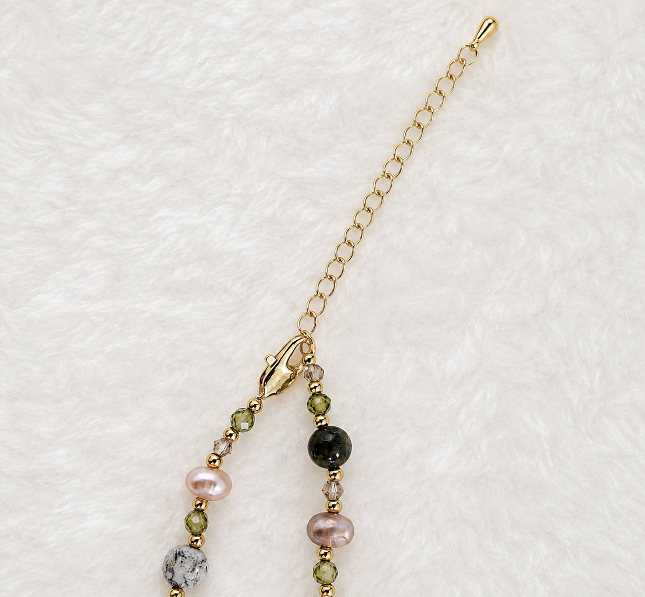 24K Gold Plated Natural Stone & Freshwater Pearl Beaded Necklace