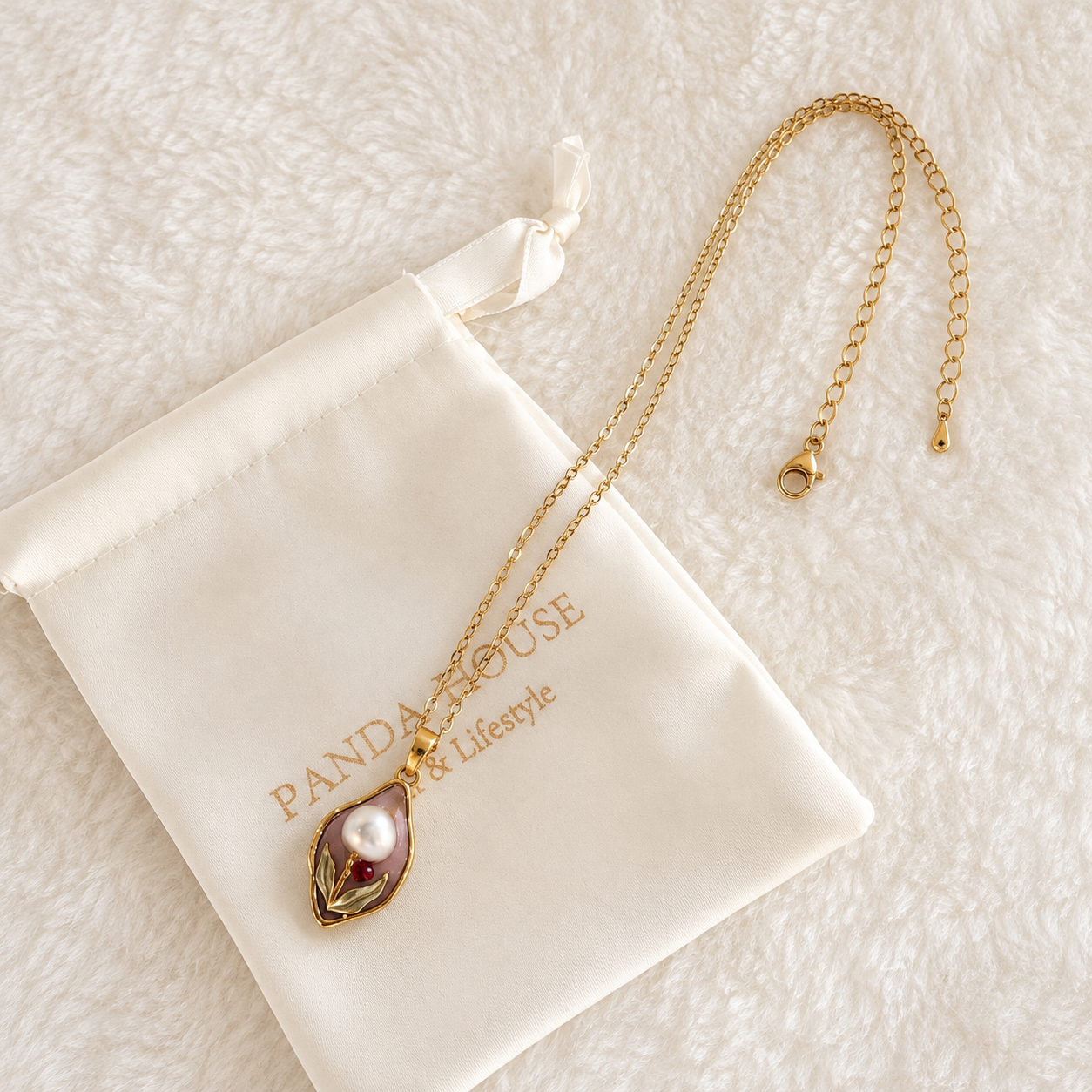 24K Gold Plated Mother of Pearl Baroque Pearl Teardrop Leaf Pendant Necklace