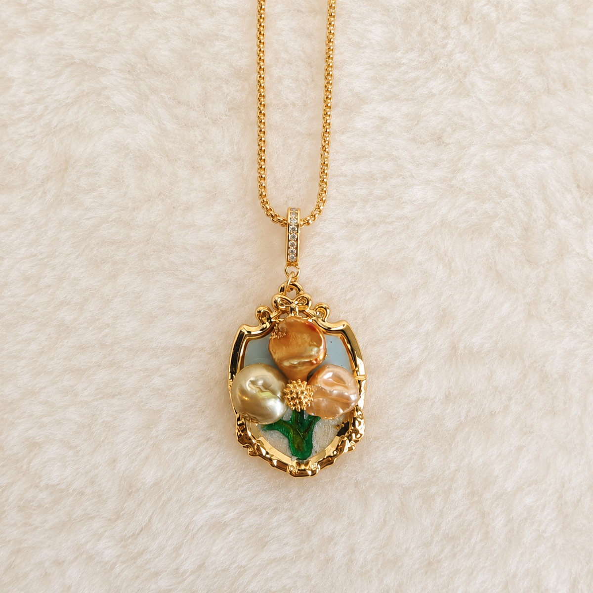 24K Gold Plated Multicolor Stone Cluster Ornate Pendant Adjustable Necklace