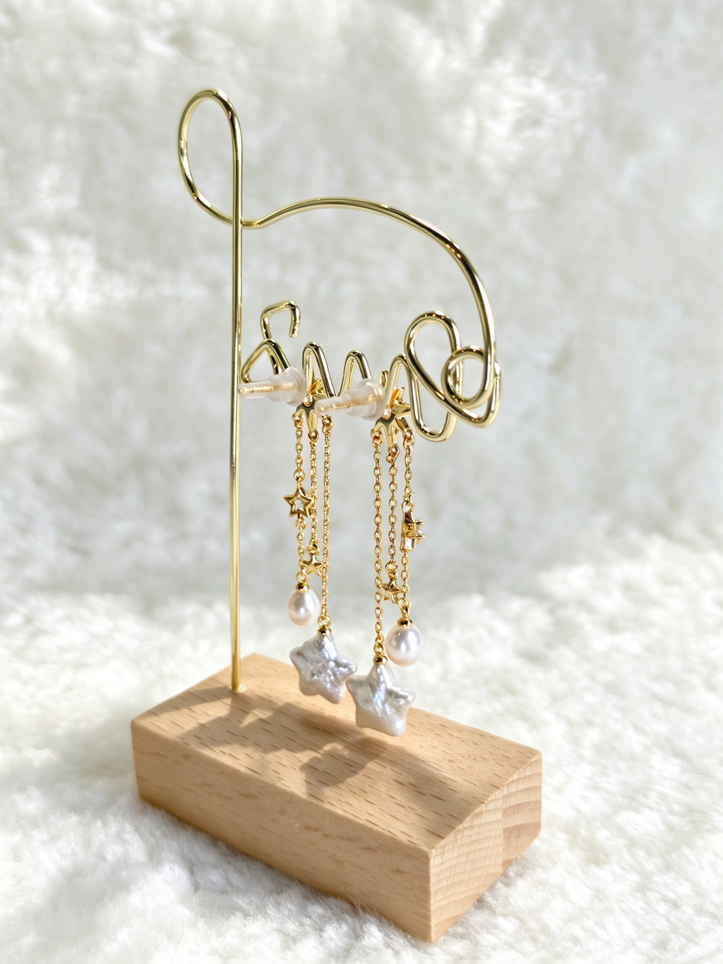 24K Gold-Plated Natural Pearl Celestial Star Drop Earrings