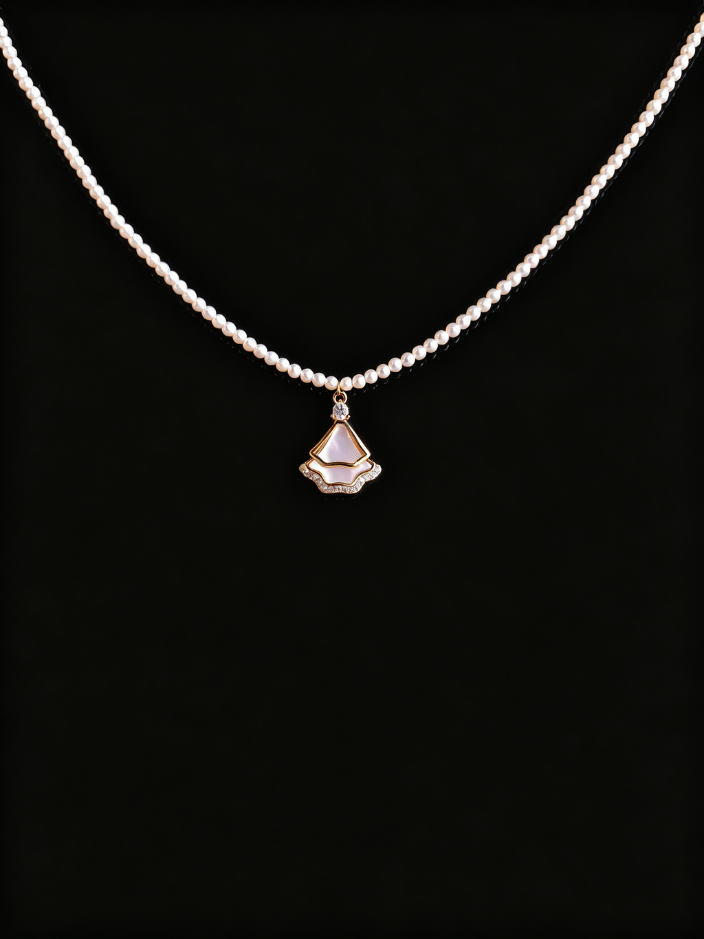 24K Gold-Plated Pearl & Mother-of-Pearl Fan Pendant Necklace