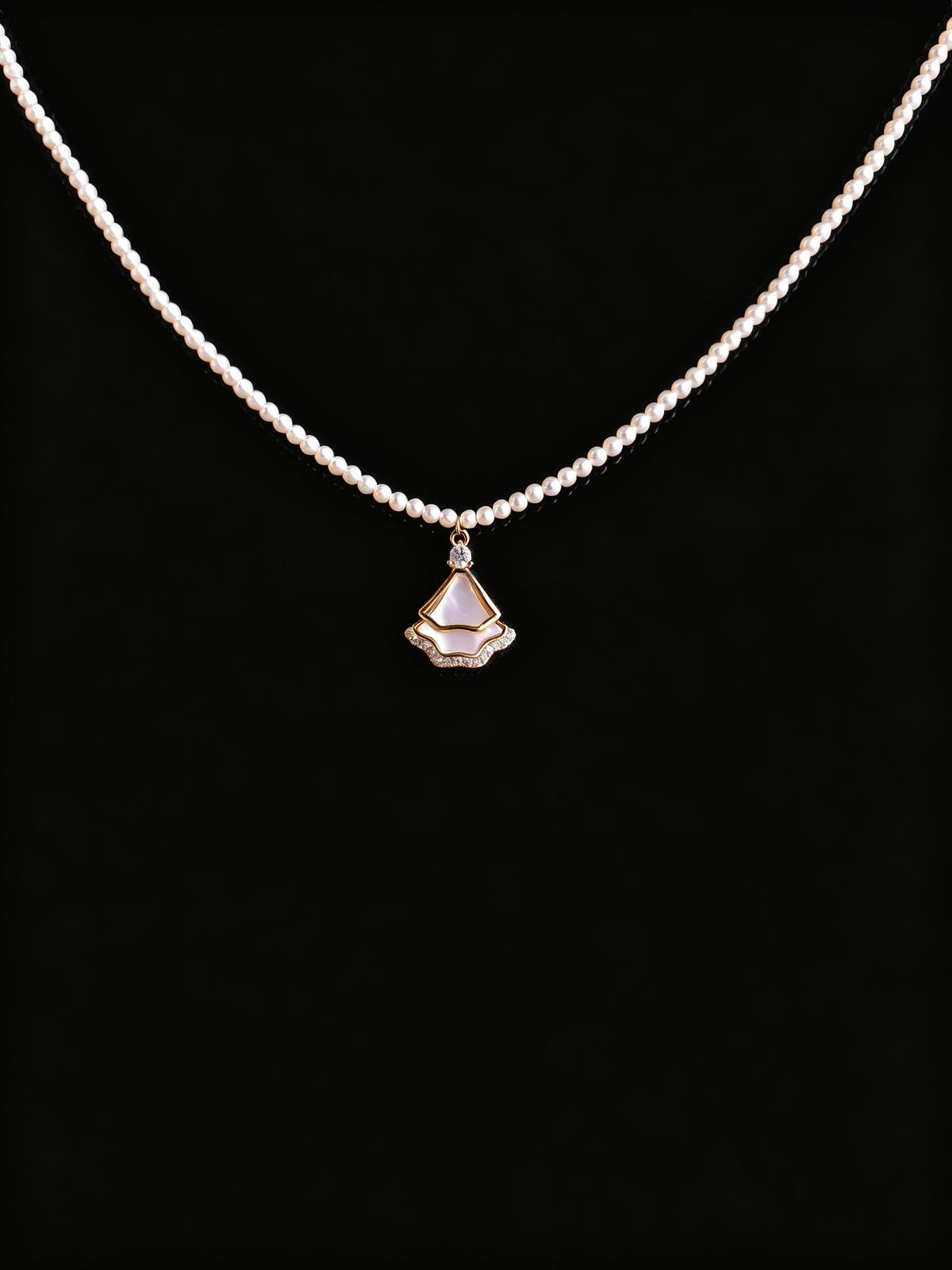 24K Gold-Plated Pearl & Mother-of-Pearl Fan Pendant Necklace