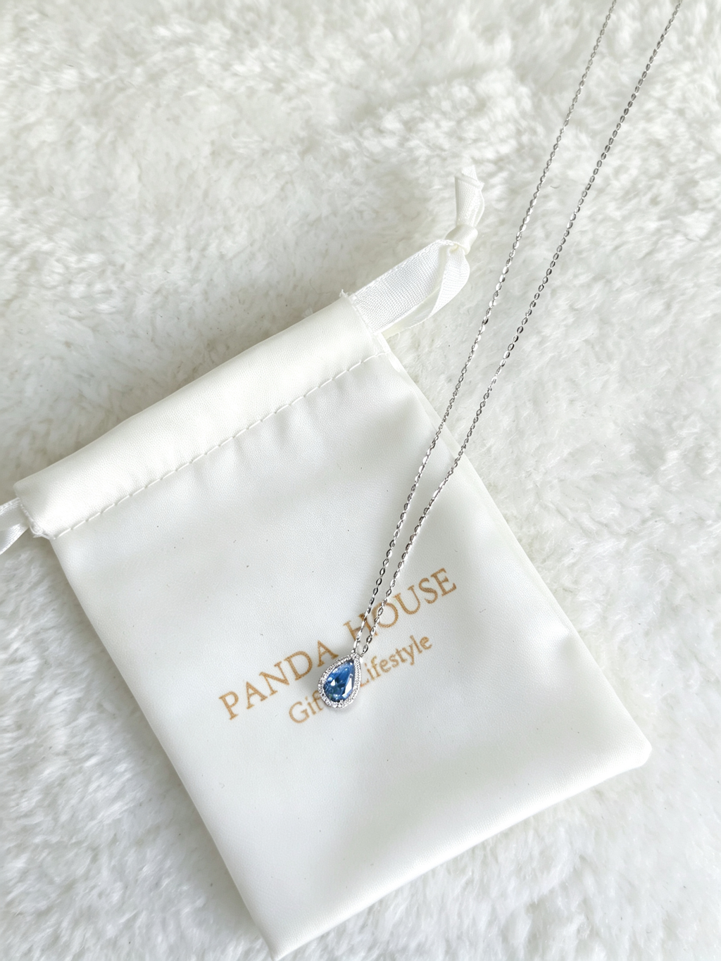 Blue Moissanite Pear-Cut Pendant Necklace in S925 Sterling Silver