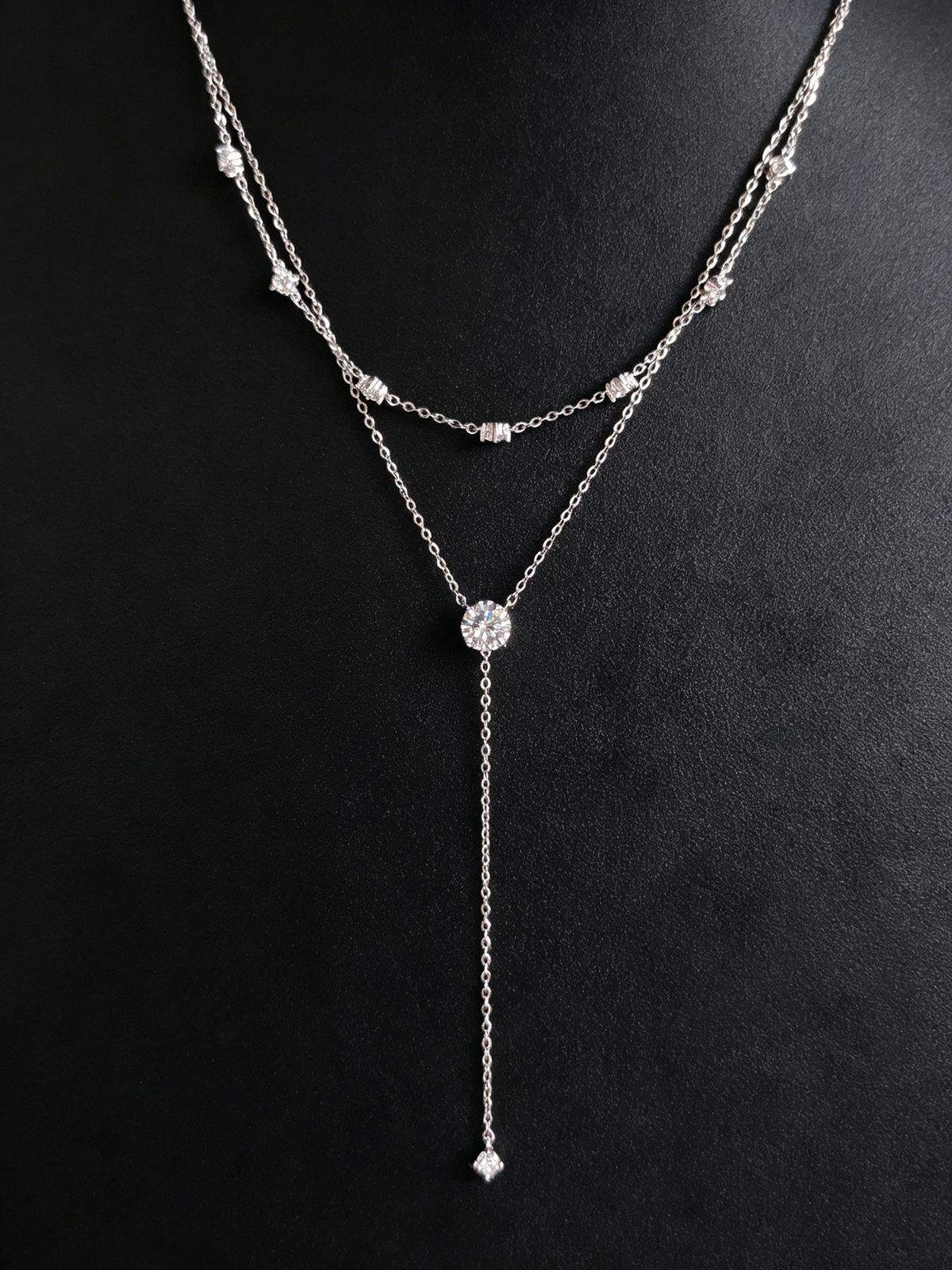 S925 Sterling Silver Moissanite Layered Y Necklace