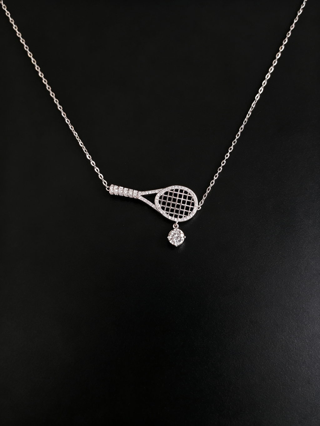Moissanite Tennis Racket Necklace in S925 Sterling Silver