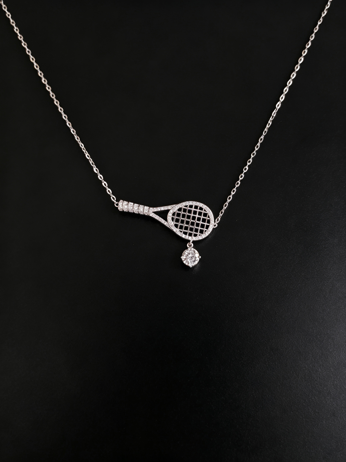 Moissanite Tennis Racket Necklace in S925 Sterling Silver