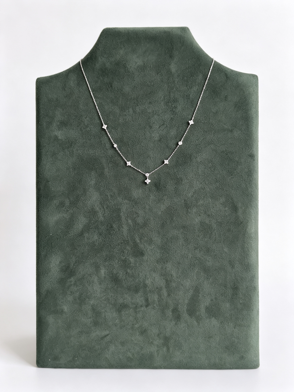 S925 Sterling Silver Blue Moissanite Floral Station Necklace