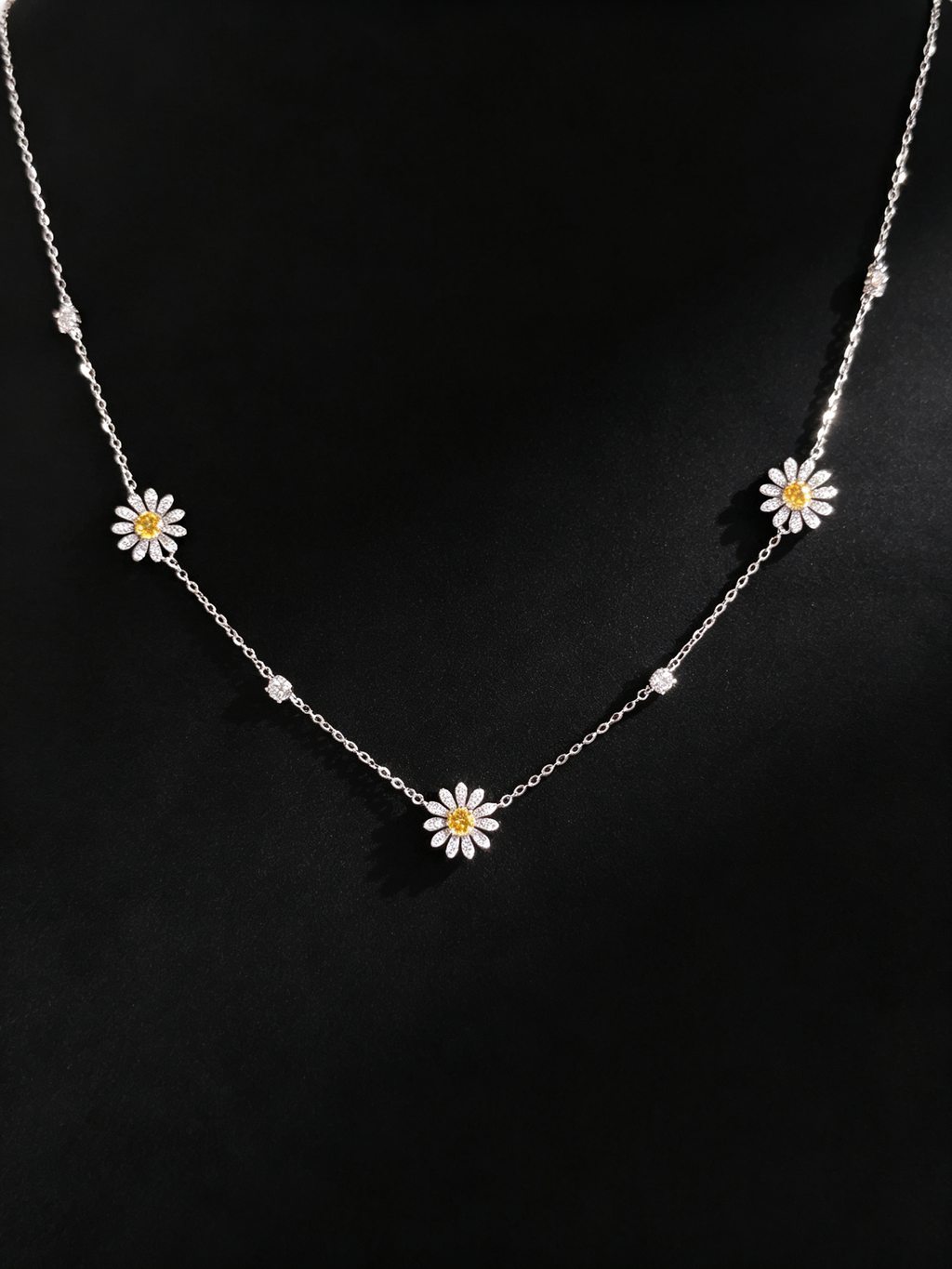 Yellow Moissanite Triple Daisy Necklace in S925 Sterling Silver