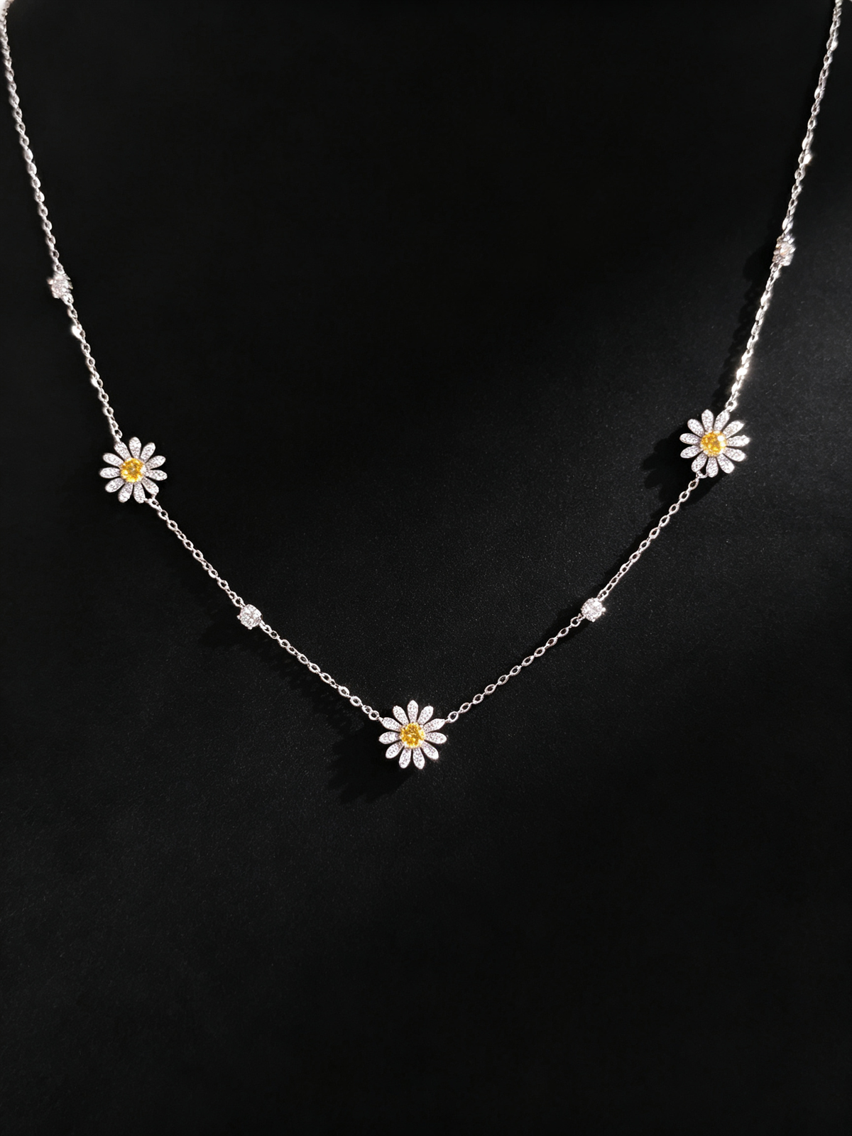 Yellow Moissanite Triple Daisy Necklace in S925 Sterling Silver