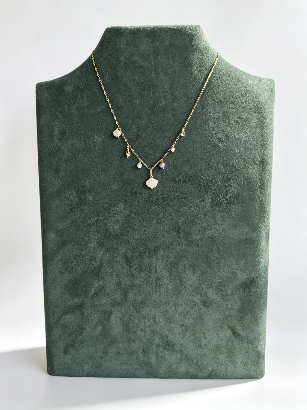 24K Gold-Plated Mother-of-Pearl Shell Charm Necklace