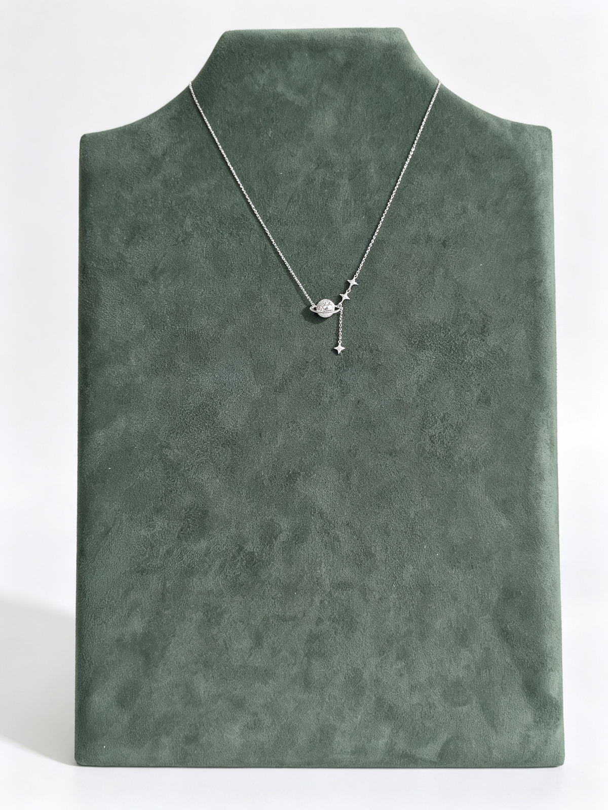 Moissanite Saturn & Star Drop Necklace in S925 Sterling Silver