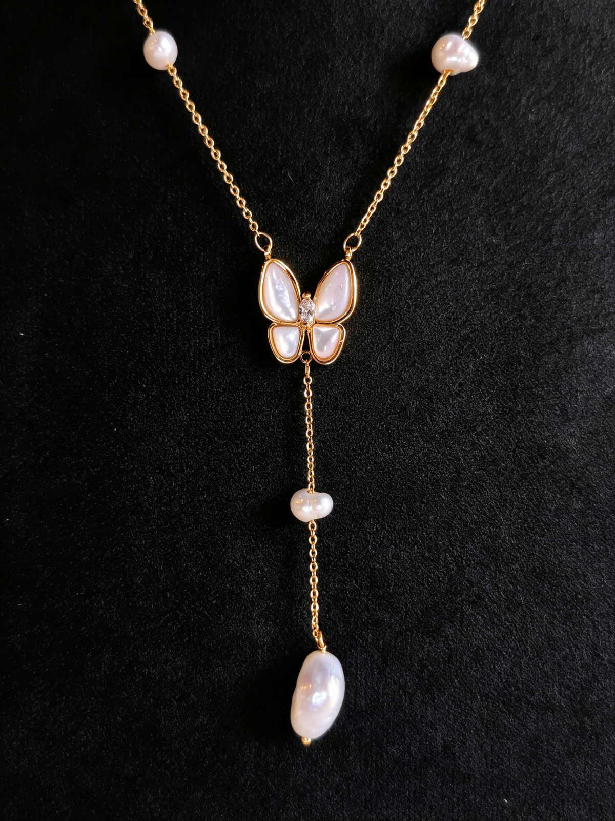 24K Gold-Plated Mother-of-Pearl Butterfly Y Necklace