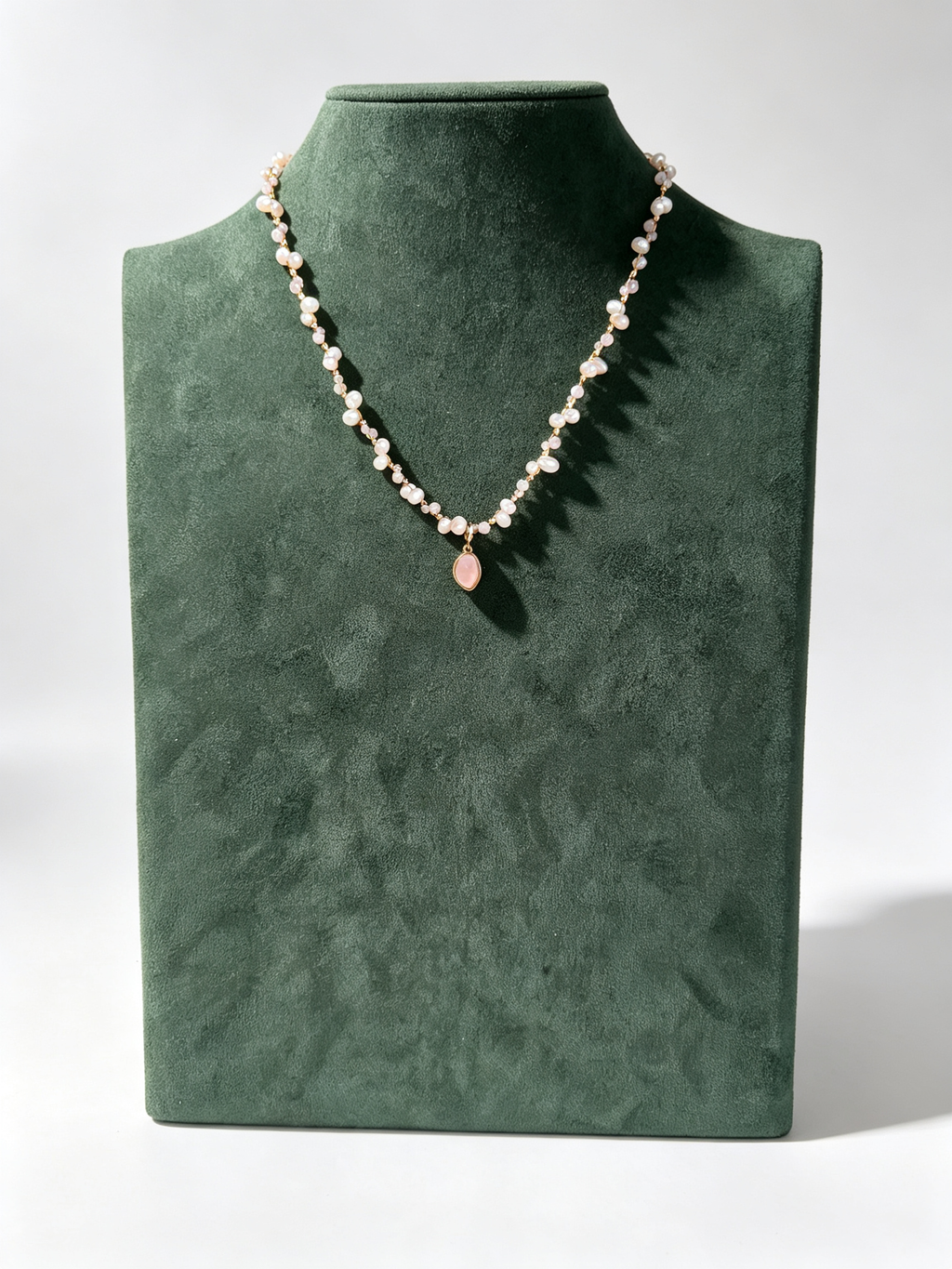 24K Gold-Plated Pearl & Natural Stone Pendant Necklace
