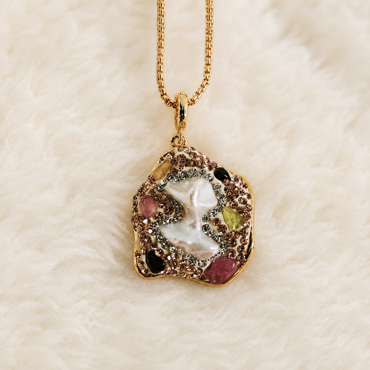 24K Gold Plated Multi-Stone Butterfly Mosaic Pendant Necklace