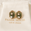 24K Gold Plated Vintage Mirror Frame Tulip Pearl Stud Earrings
