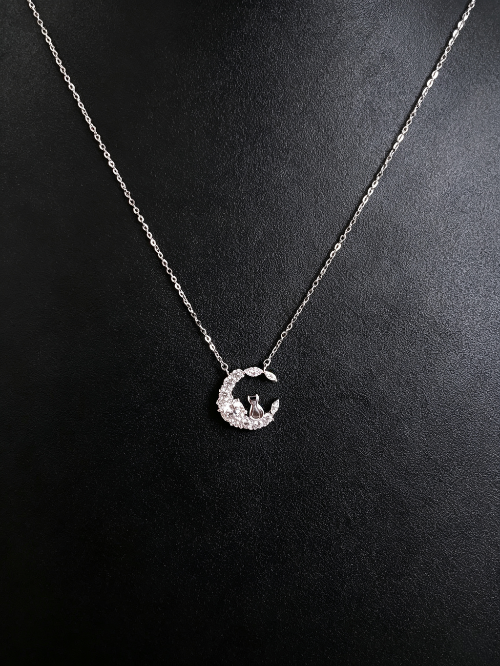 Moonlight Cat Moissanite Necklace in S925 Sterling Silver