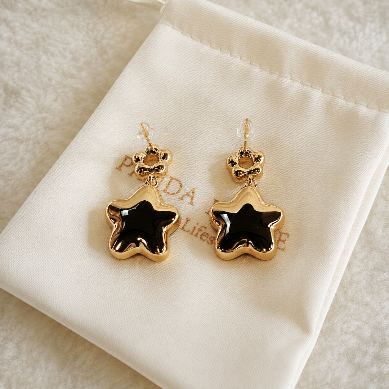24K Gold Plated Dried Flower Pearl Resin Star Drop Earrings
