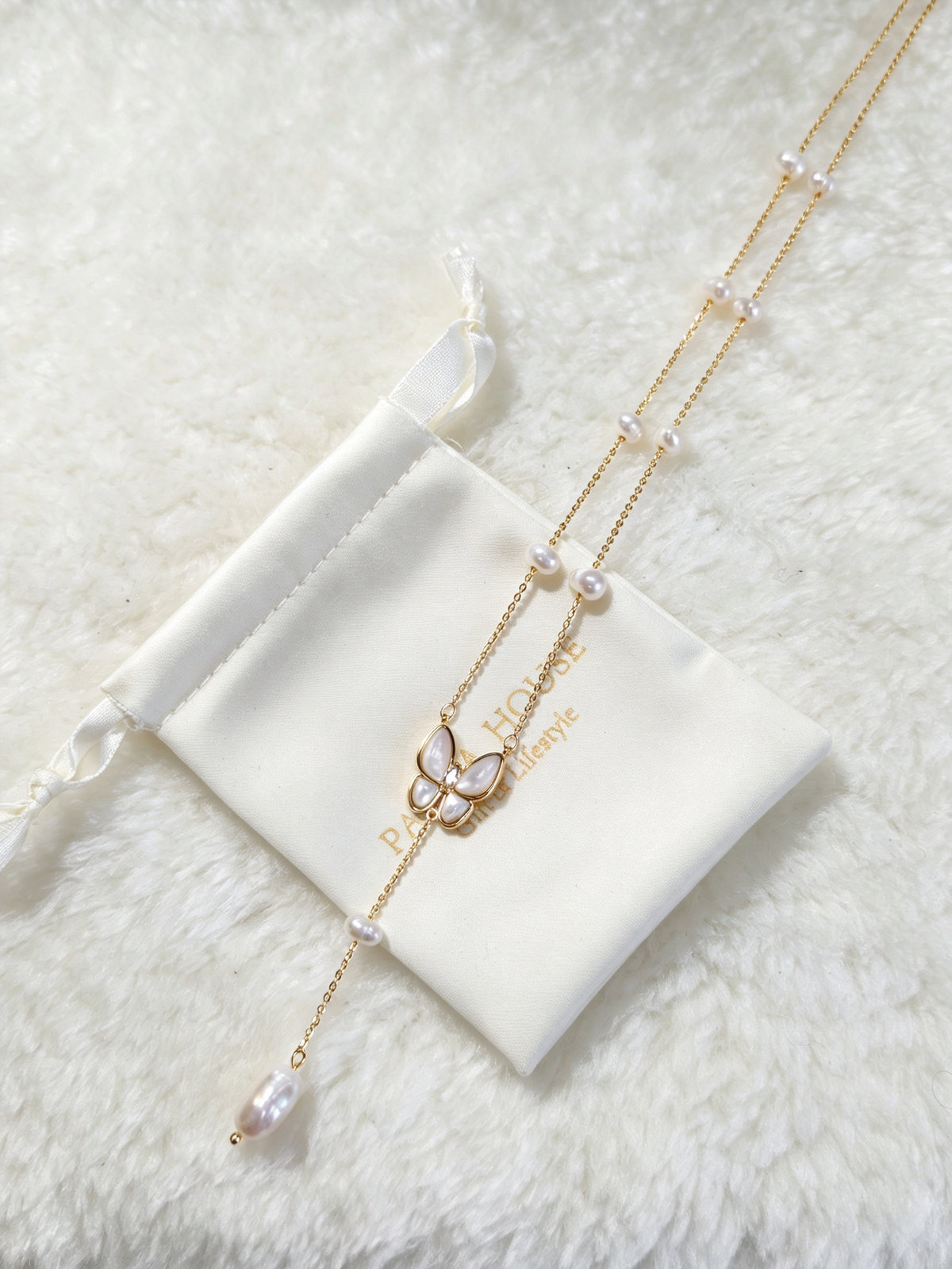 24K Gold-Plated Mother-of-Pearl Butterfly Y Necklace