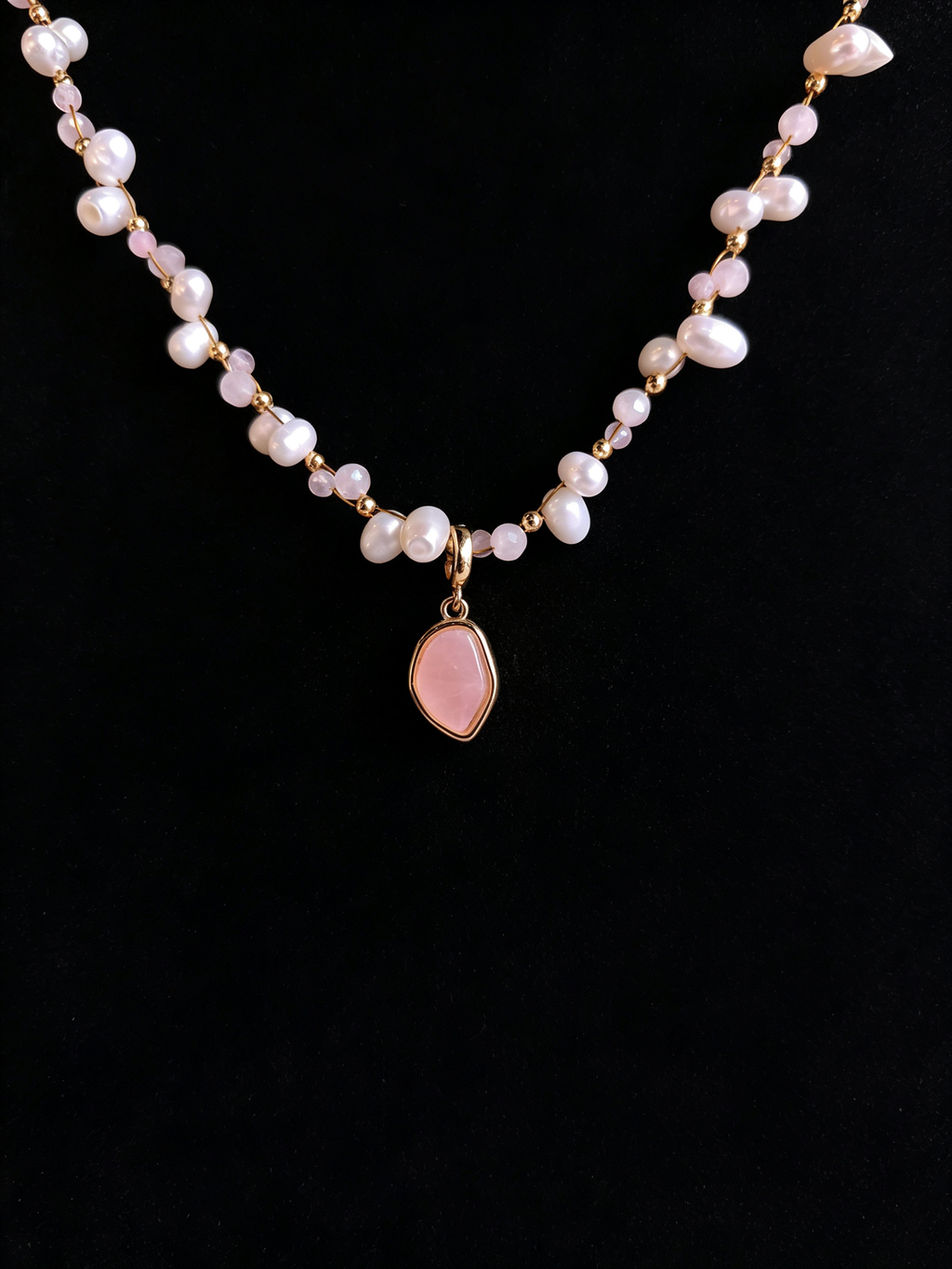 24K Gold-Plated Pearl & Natural Stone Pendant Necklace
