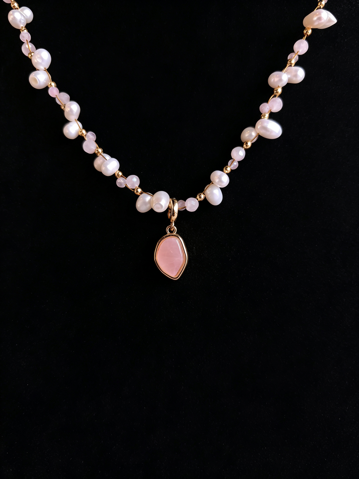 24K Gold-Plated Pearl & Natural Stone Pendant Necklace