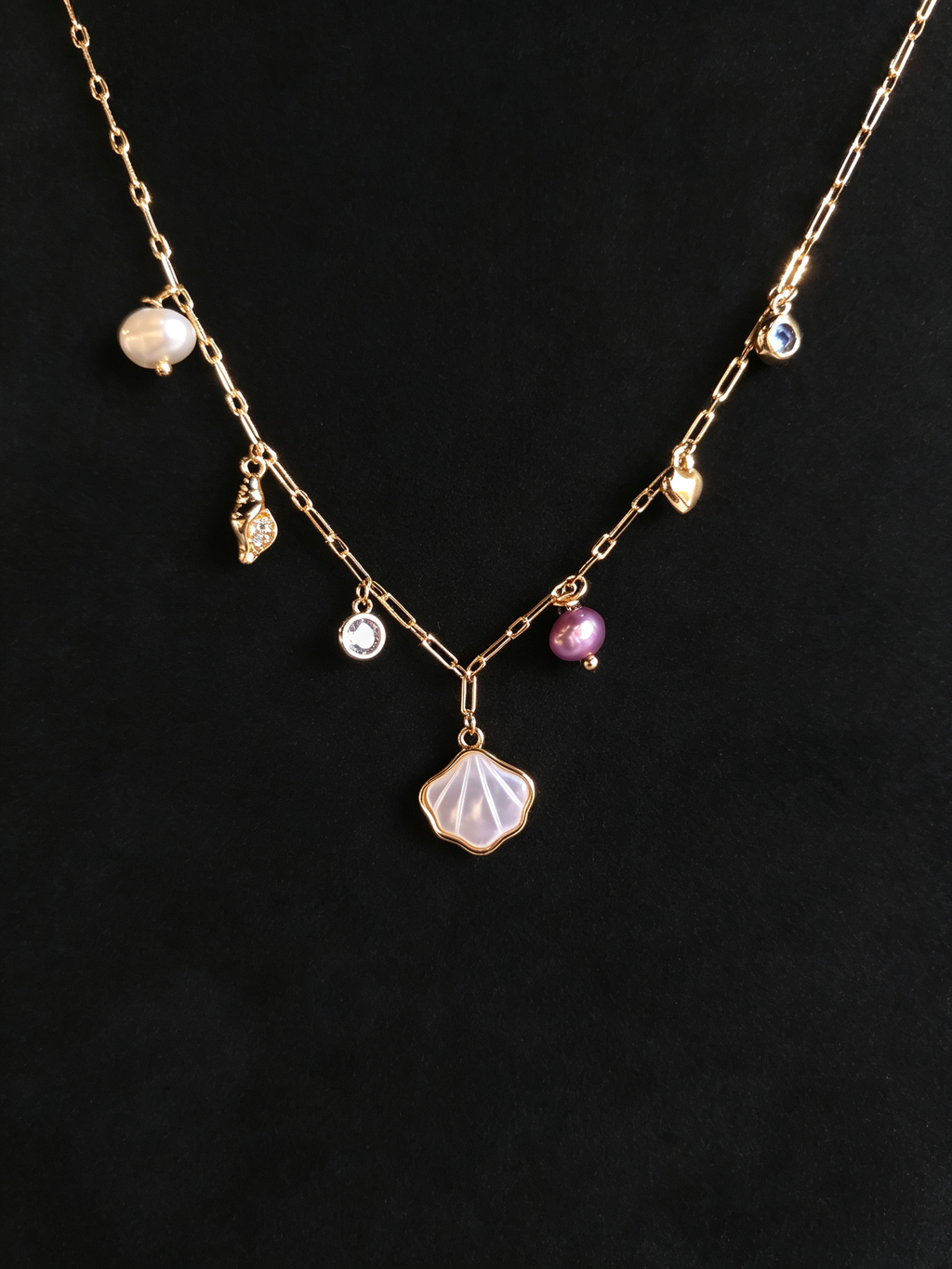 24K Gold-Plated Mother-of-Pearl Shell Charm Necklace
