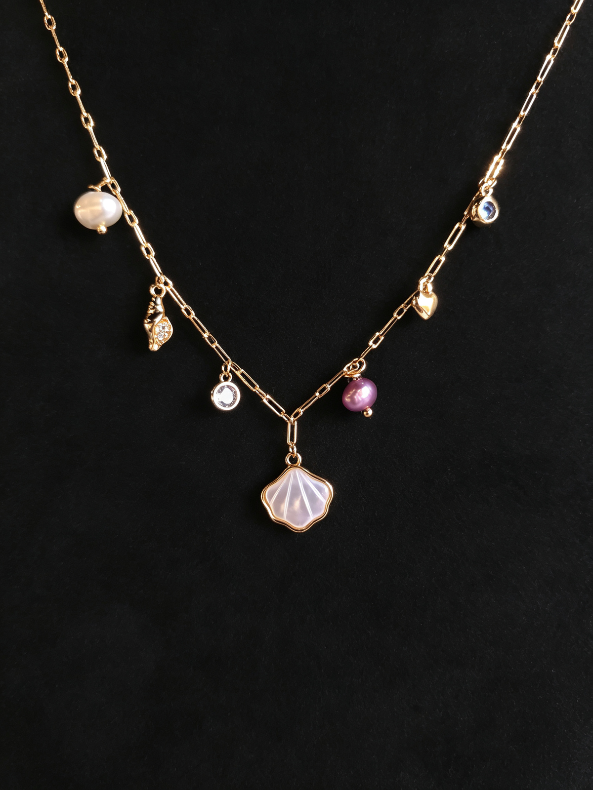 24K Gold-Plated Mother-of-Pearl Shell Charm Necklace